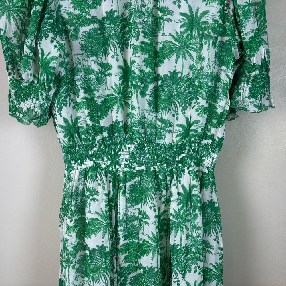 Vineyard Vines S Marthas Vineyard Tropical Toile Tie-Neck Midi Dress Green/White - Picture 6 of 16
